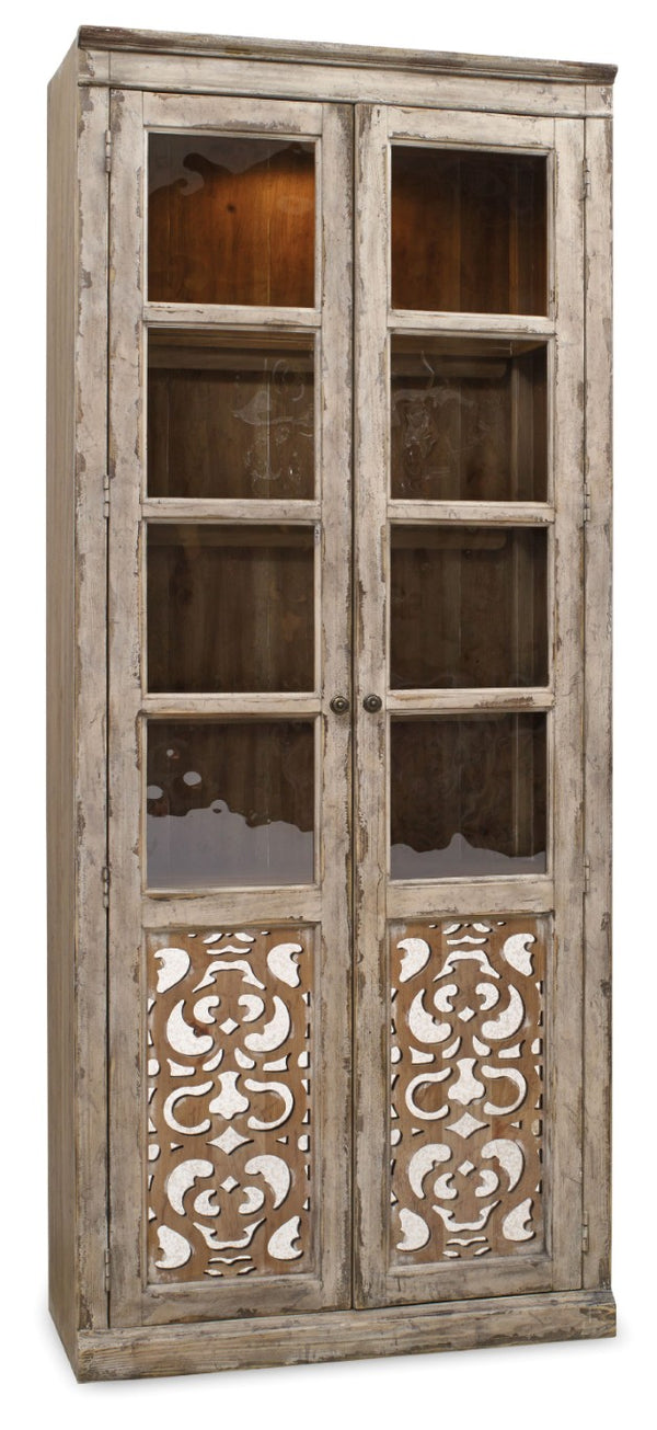 Hooker Furniture Chatelet Rustic-Luxury Bunching Curio Cabinet With Seeded Glass, Adjustable Shelves & Interior Light 5351-75908