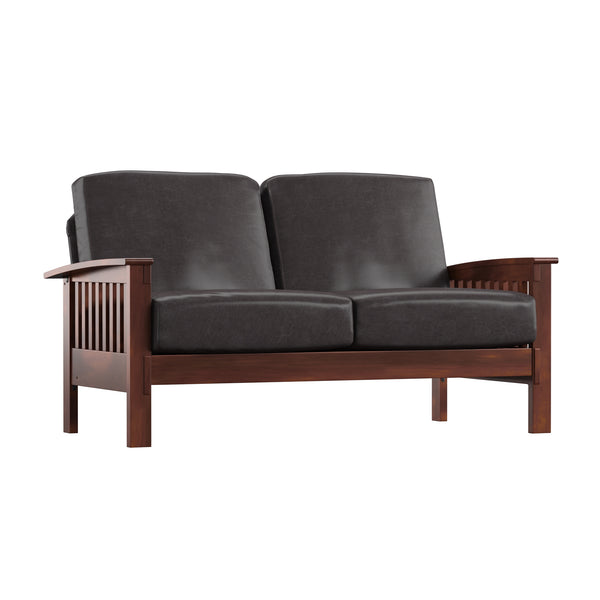 Homelegance By Top-Line Parcell Mission-Style Wood Loveseat Brown Rubberwood