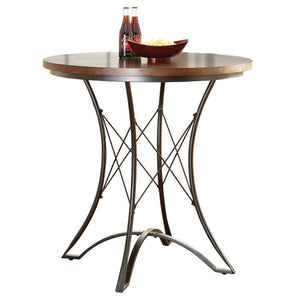 English Elm Steve Silver - Adele Round Counter Table in Dark Brown Wood Finish — Contemporary Metal & Birch Veneer Design B081P157427