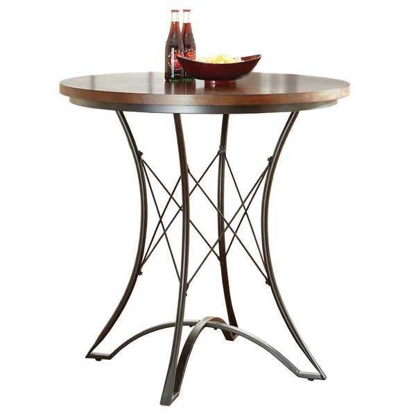 English Elm Steve Silver - Adele Round Counter Table in Dark Brown Wood Finish — Contemporary Metal & Birch Veneer Design B081P157427