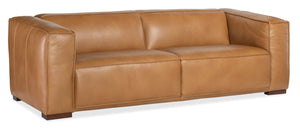 Hooker Furniture Maria Caramel Semi-Aniline Leather Two-Seat Sofa With Low-Profile Silhouette And Dark Wood Feet 41.50 L x 95.00W x 29.50H SS407-025-080