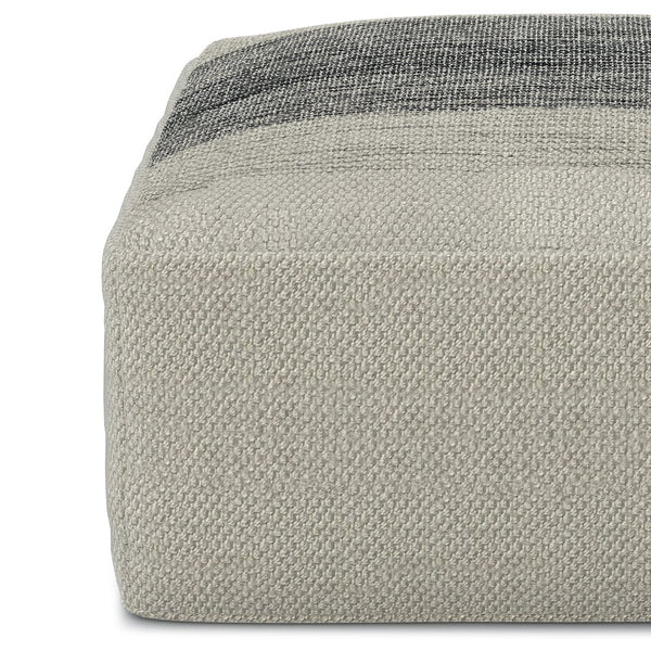 English Elm Sabella Handwoven Square Outdoor/Indoor Pouf - Grey White Recycled PET, Water & UV Resistant, Supportive Sitz 20"x20"x10" B136P159936