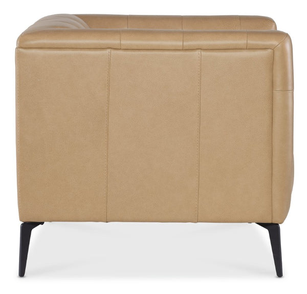 Hooker Furniture Nicolla Chesterfield-Inspired Stationary Chair In Texas Stone Top-Grain Leather With Matte Black Legs Brown SS637-01-070