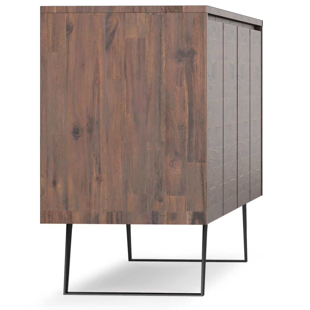 English Elm Lowry Large 4-Door Sideboard Buffet - Distressed Charcoal Brown Acacia Wood, Modern Industrial Design B136P158890