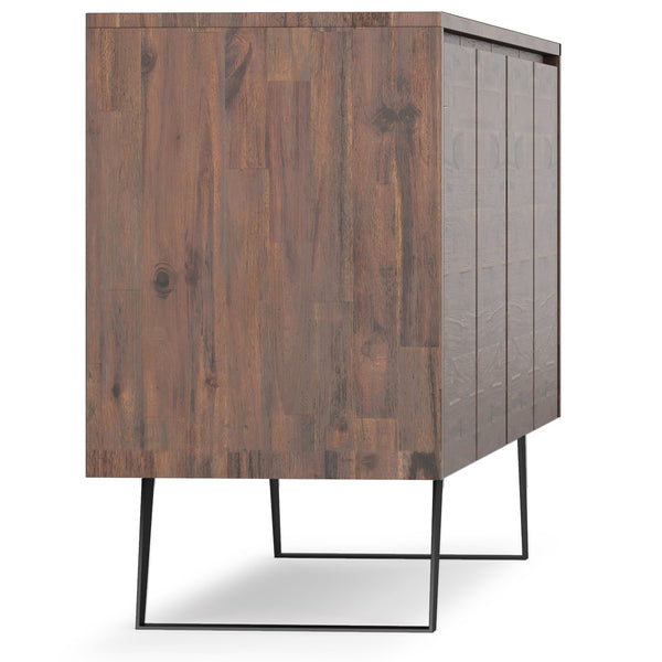 English Elm Lowry Large 4-Door Sideboard Buffet - Distressed Charcoal Brown Acacia Wood, Modern Industrial Design B136P158890