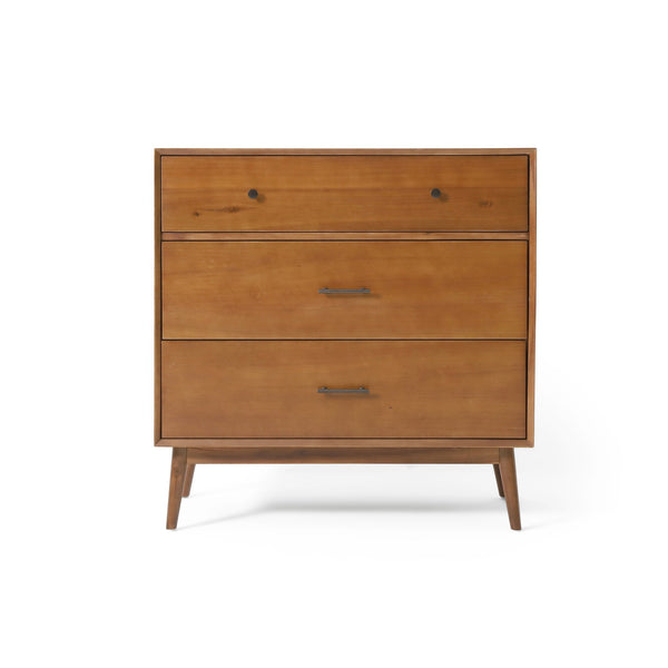 English Elm Christopher Knight Home® - Okioki Mid-Century 3-Drawer Dresser in Acacia Wood — Sturdy, Smooth-Glide Storage for Bedrooms Brown 67064.00MEDBRN