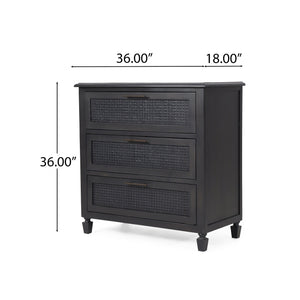 English Elm Christopher Knight Home® - 3 DRAWER DRESSER Dark Grey Acacia Wood with Cane Webbing Accents, 3-Drawer Storage Chest, 36"W x 36"H 71932.00DGRY