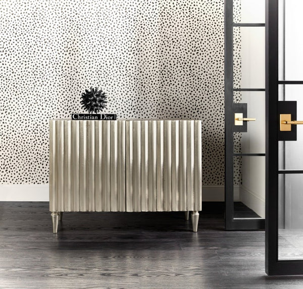 Hooker Furniture Melange Mackenna Mango Wood Two-Door Chest With German Silver Foil Finish, Textured Parisian Elegance 628-85126-92