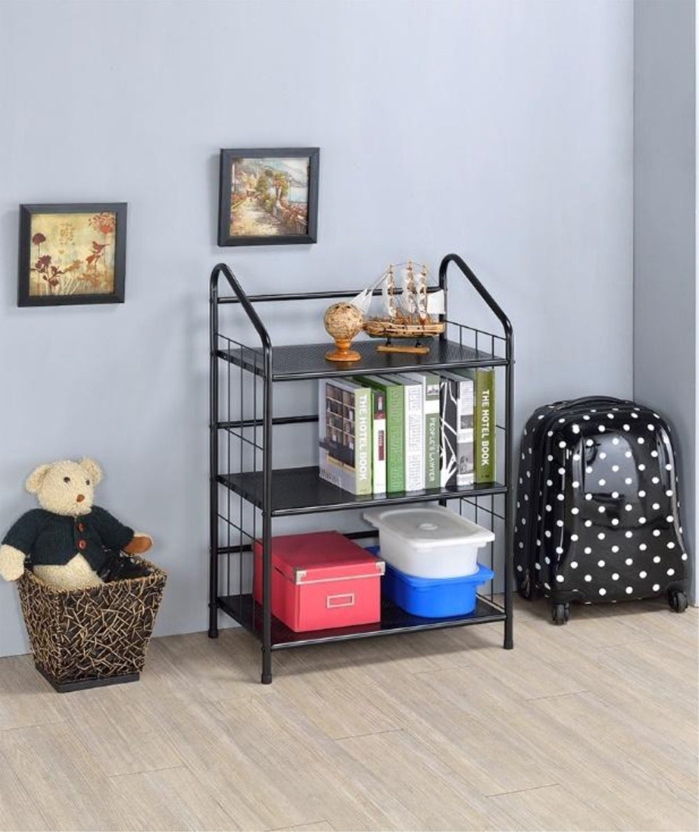 ORE International 37 Inch Three Tier Matte Black Metal Bookcase Open Industrial Shelving for Home Office R597-3