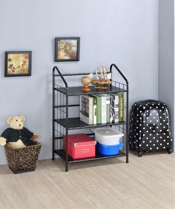 ORE International 37 Inch Three Tier Matte Black Metal Bookcase Open Industrial Shelving for Home Office R597-3