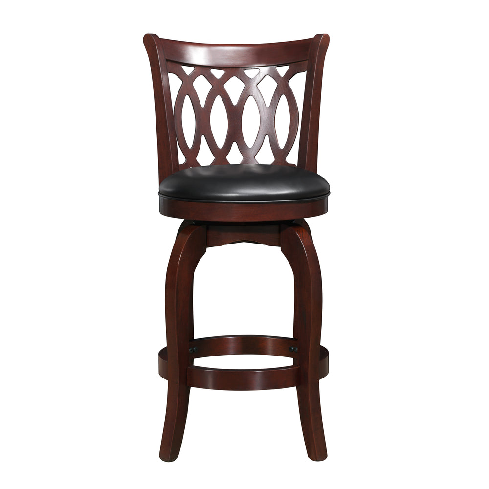 Homelegance By Top-Line Harvey Cherry Finish Scroll Back Swivel 24" Counter Height Stool Black Solid Wood