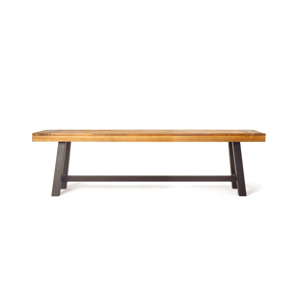 English Elm Dark Acacia Slatted Dining Bench Handcrafted with Iron Frame for Farmhouse Spaces 54562.00MP1