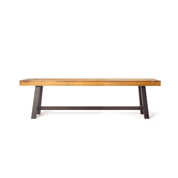 English Elm Dark Acacia Slatted Dining Bench Handcrafted with Iron Frame for Farmhouse Spaces 54562.00MP1