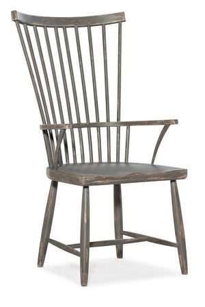 Hooker Furniture Alfresco Marzano Windsor Arm Chair — Pottery Distressed Hardwood Spindle-Back With Sculpted Wood Seat And Arms 6025-75302-95