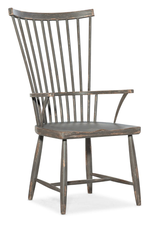 Hooker Furniture Alfresco Marzano Windsor Arm Chair — Pottery Distressed Hardwood Spindle-Back With Sculpted Wood Seat And Arms 6025-75302-95