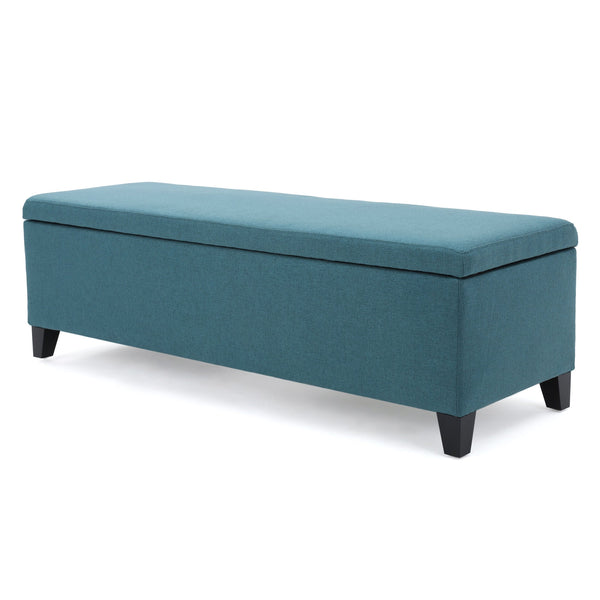 English Elm Ottoman Bench Seat with Lift Top Hidden Storage Polyester Upholstered Entryway Piece Teal 60159.00DTE