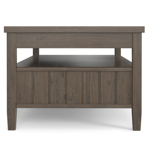 English Elm Lev Lift Top Coffee Table in Smoky Brown Solid Wood with Storage, Drawers & Brushed Bronze Handles B136P158826
