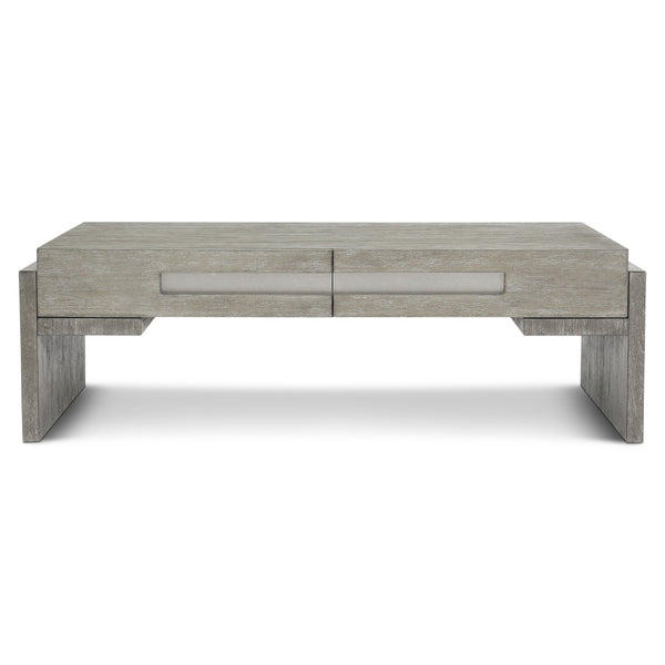Bernhardt Bernhardt Foundations Cocktail Table With Two-Tone Cerused Acacia, Brushed Steel Accents, Soft-Close Drawers And Rustic Modern Flair Dark Shale; Light Shale 54"W x 32"D x 17.25"H 306021