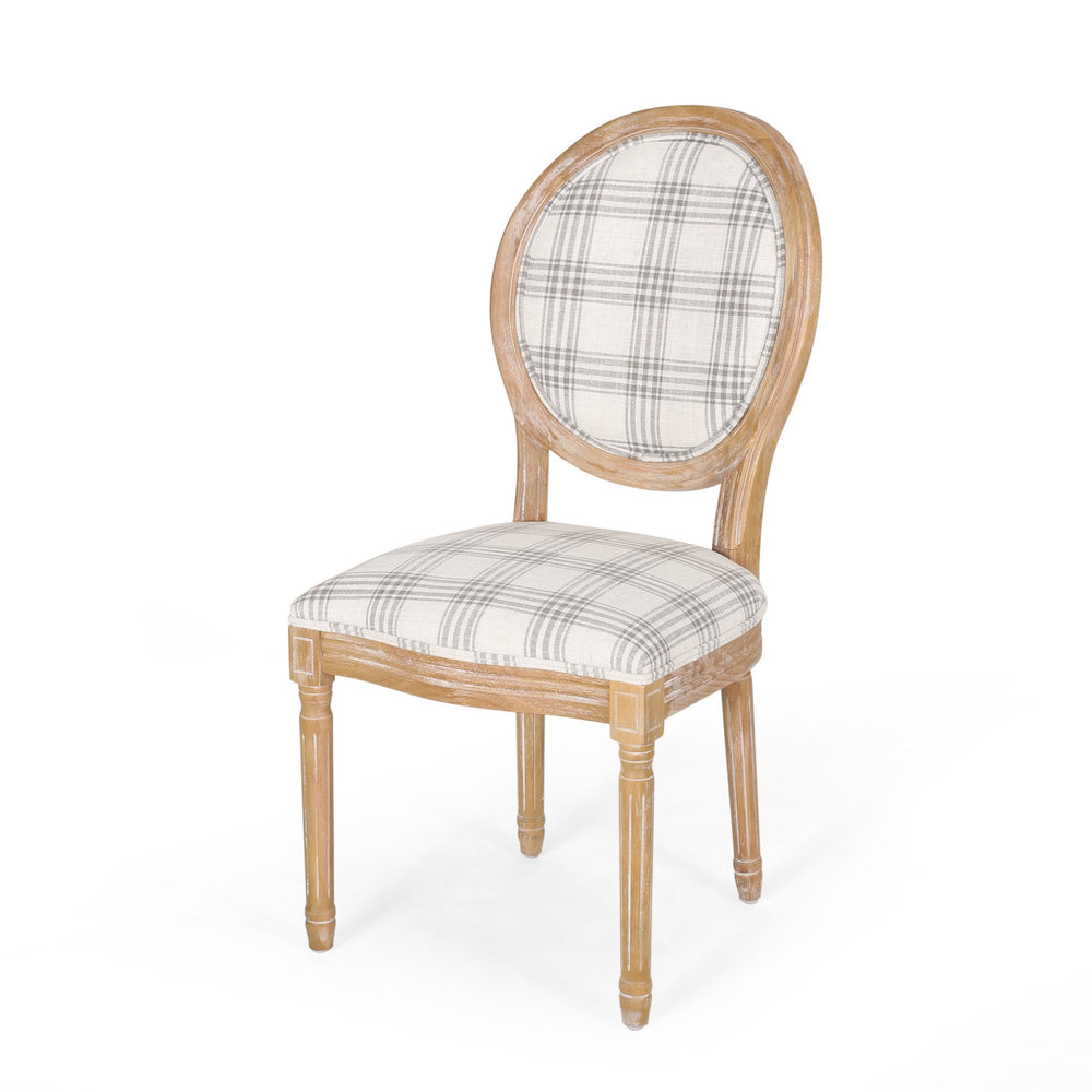 English Elm Christopher Knight Home® - Kd Vintage-Inspired Upholstered Dining Chair With Grey Plaid Fabric, Elegant Round Backrest Design 60352.00GRYPLD
