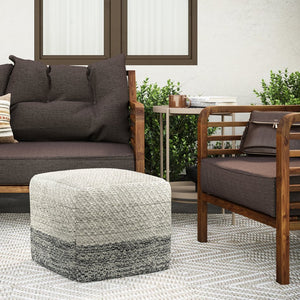 English Elm Macie Square Woven Outdoor/Indoor Pouf — Recycled PET Grey & White, Water + UV Resistant Seat 18" B136P159023