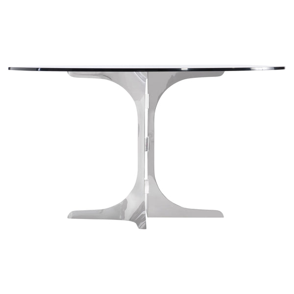Bernhardt Bernhardt Nova Round Glass Dining Table With Polished Stainless Steel Geometric Base, Seats 4–6, Durable Finish K1867