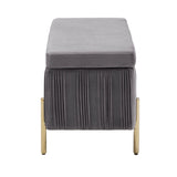 Homelegance By Top-Line Benicio Gold Finished and Grey Pleated Velvet Lift-Top Storage Bench Grey Velvet