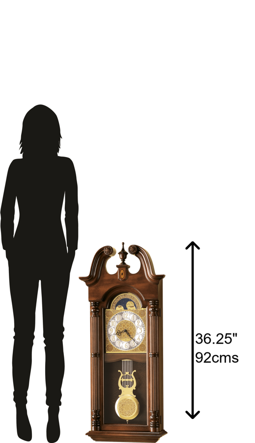 Hekman Furniture 620226 Maxwell Antique Wall Clock - Elegant Windsor Cherry Finish With Brass Accents & Chimes Windsor Cherry Maxwell Wall Clock 620226