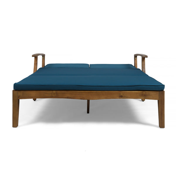 English Elm Christopher Knight Home® - Perla Double Chaise Lounge - Stylish Acacia Wood Seating With Plush Cushions For Ultimate Comfort 63357.00BLU