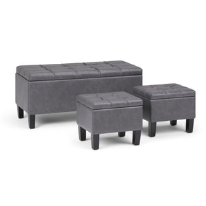 English Elm Dover 3 Piece Storage Ottoman Set - Stylish Stone Grey Faux Leather With Hidden Storage & Seating B136P159055