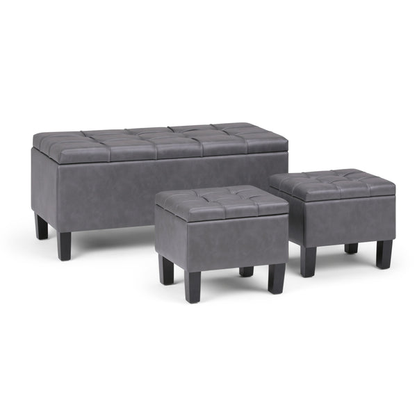 English Elm Dover 3 Piece Storage Ottoman Set - Stylish Stone Grey Faux Leather With Hidden Storage & Seating B136P159055