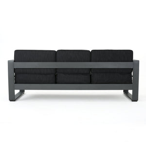 English Elm Christopher Knight Home® - CAPE modern 3-seater outdoor sofa with aluminum frame, convertible tray table, water-resistant cushions DARK GREY 58981.00CUSGRY