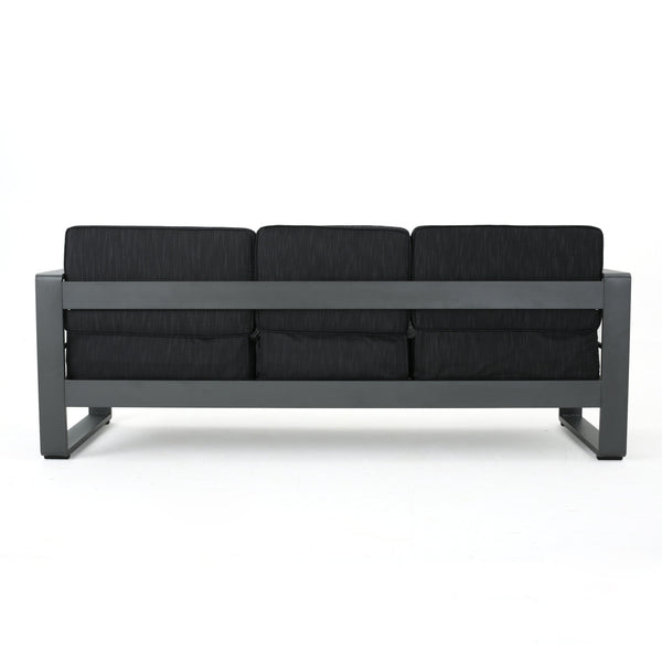 English Elm Christopher Knight Home® - CAPE modern 3-seater outdoor sofa with aluminum frame, convertible tray table, water-resistant cushions DARK GREY 58981.00CUSGRY