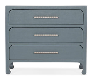 Hooker Furniture Serenity Raffia Accent Chest With Soft-Close Drawers, Champagne Pulls & Sand Dollar Grasscloth Texture Blue 6350-85001-45