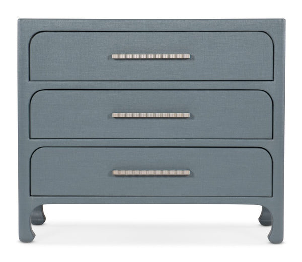 Hooker Furniture Serenity Raffia Accent Chest With Soft-Close Drawers, Champagne Pulls & Sand Dollar Grasscloth Texture Blue 6350-85001-45