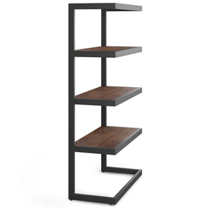 English Elm Erina Solid Acacia Bookcase with Distressed Charcoal Finish, 4 Open Shelves & Industrial Metal Frame Dark Brown B136P158620