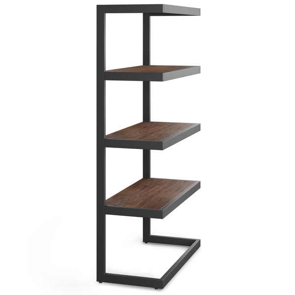 English Elm Erina Solid Acacia Bookcase with Distressed Charcoal Finish, 4 Open Shelves & Industrial Metal Frame Dark Brown B136P158620