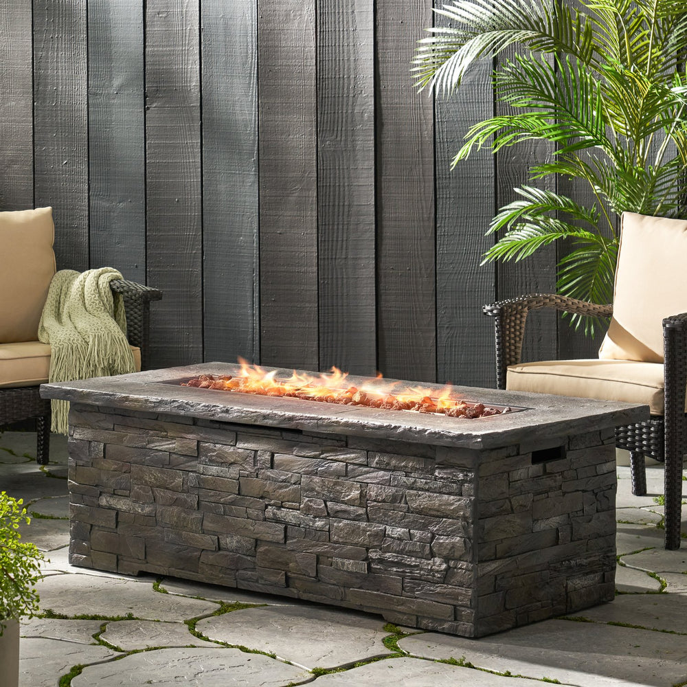 English Elm 56" Rectangular Mgo Propane Fire Pit with Faux Stone Finish for Patio Entertaining 63666.00-50K