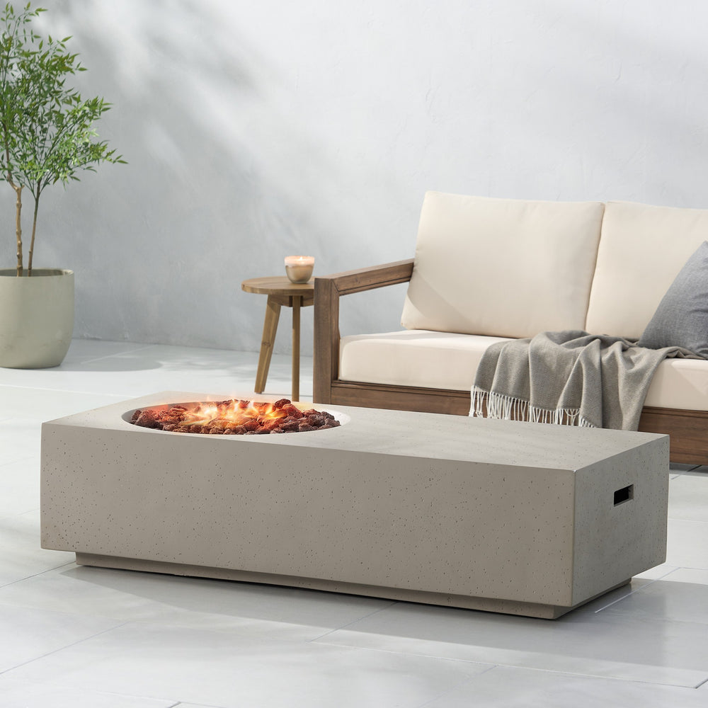 English Elm Rectangle Mgo Outdoor Fire Pit Table 50000 Btu Concrete Finish Modern Lounge 74003.00LGRY-50K