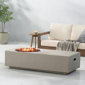 English Elm Rectangle Mgo Outdoor Fire Pit Table 50000 Btu Concrete Finish Modern Lounge 74003.00LGRY-50K