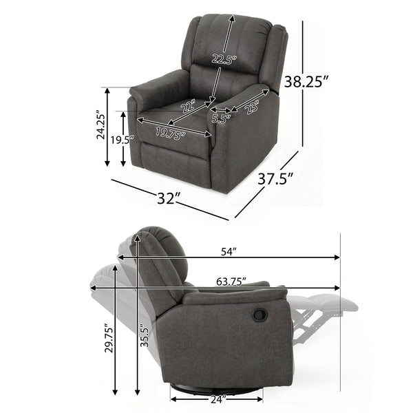 English Elm Christopher Knight Home® - GLIDER Plush Fabric Swivel Recliner with Smooth Gliding Motion, Contemporary Upholstered Comfort Slate 61368.00MF