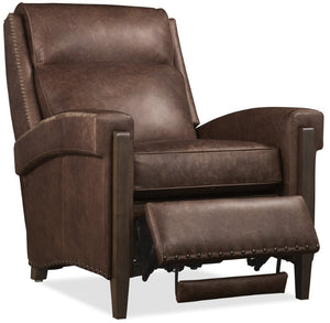 Hooker Furniture Whitton Aniline Leather Power Recliner With Usb, Nailhead Trim & Wood Arms For Classic Comfort RC854-PH-088