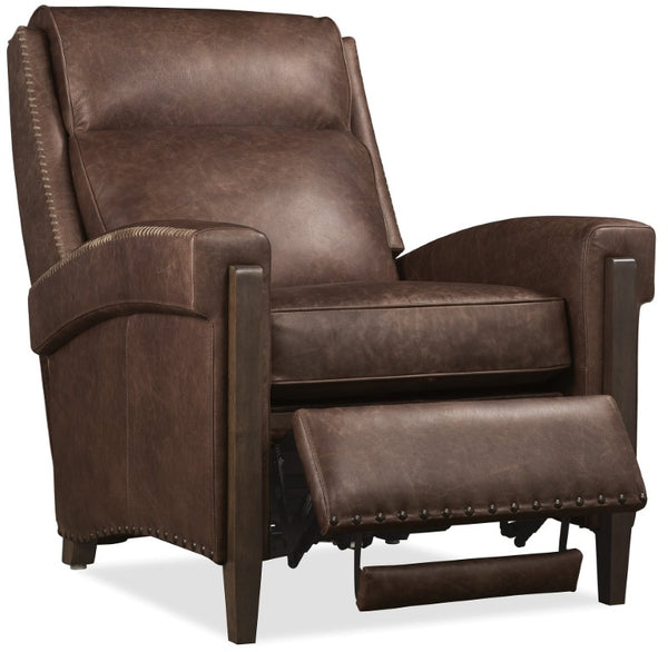 Hooker Furniture Whitton Aniline Leather Power Recliner With Usb, Nailhead Trim & Wood Arms For Classic Comfort RC854-PH-088