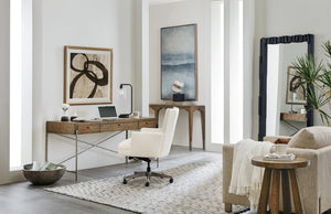 Hooker Furniture Chapman Rustic Writing Desk In White Oak With Hand‑Hammered Pewter Accents, Keyboard Drawer, 60" 6033-10458-85
