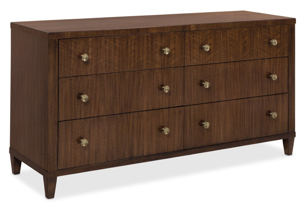 Hooker Furniture Archives Six-Drawer Dresser In Classic Walnut With Cedar-Lined Drawers, Satin Brass Hardware, Timeless Style 6123-90002-89
