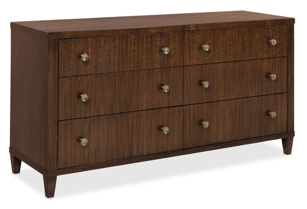 Hooker Furniture Archives Six-Drawer Dresser In Classic Walnut With Cedar-Lined Drawers, Satin Brass Hardware, Timeless Style 6123-90002-89
