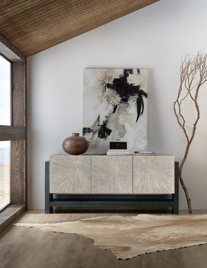 Hooker Furniture Melange Starburst Ground Perspective Credenza With Soft-Close Doors, Ventilated Media Back & Power 628-85170-95