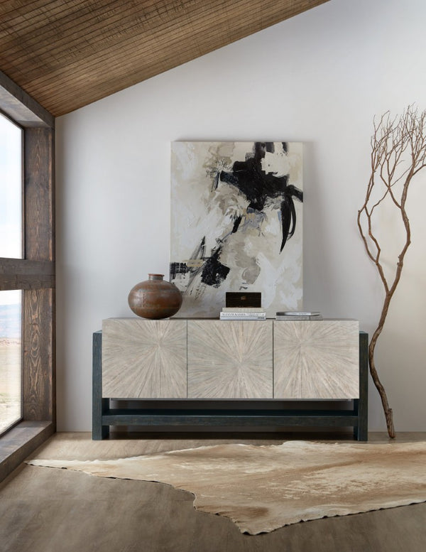 Hooker Furniture Melange Starburst Ground Perspective Credenza With Soft-Close Doors, Ventilated Media Back & Power 628-85170-95