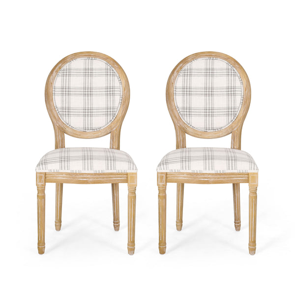 English Elm Christopher Knight Home® - Kd Vintage-Inspired Upholstered Dining Chair With Grey Plaid Fabric, Elegant Round Backrest Design 60352.00GRYPLD