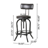 Christopher Knight Home® - Noble House - Vlippu Modern Industrial Upholstered Adjustable Height Swivel Barstool, Brown And Antique Black Brushed Silver