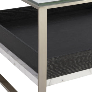 Bernhardt Bernhardt Sculptural Lafayette Cocktail Table With Floating Glass Top, Faux Marble Shelf & Trays 408011